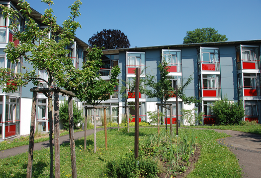 Fassade mit Fallobstgarten